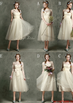 New Arrivals Tea Length Tulle Bridesmaid Dress in Champagne