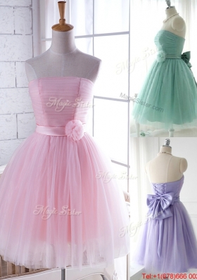 Unique Strapless Tulle Short Dama Dresses  with Handcrafted Flower