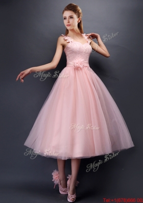 2016 Classical Straps Baby Pink Mother of Bride Dresses  with Appliques and Hand Made Flowers