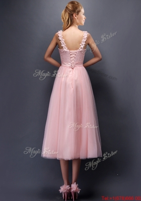 2016 Classical Straps Baby Pink Mother of Bride Dresses  with Appliques and Hand Made Flowers