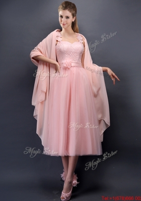 2016 Classical Straps Baby Pink Mother of Bride Dresses  with Appliques and Hand Made Flowers