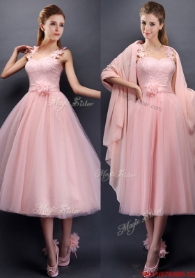 2016 Classical Straps Baby Pink Mother of Bride Dresses  with Appliques and Hand Made Flowers