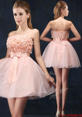 Lovely Baby Pink Short Mother of Bride Dresses with Bowknot and Hand Made Flowers