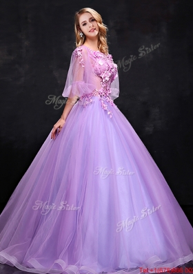 See Through Half Sleeves Bateau Mother of Bride Dresses with Hand Made Flowers