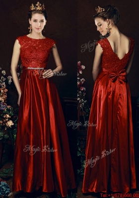 2016 Cheap Scoop Laced and Bowknot Mother of Bride Dresses  in Wine Red