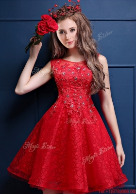 2016  Cheap Scoop Red Mother of Bride Dresses  with Appliques and Beading