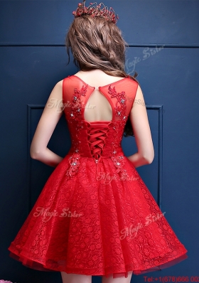 2016  Cheap Scoop Red Mother of Bride Dresses  with Appliques and Beading