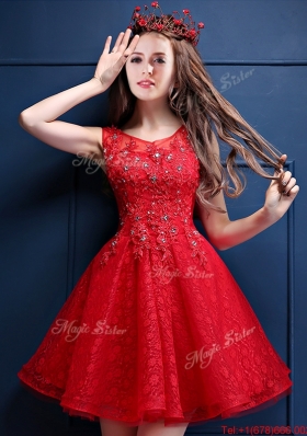 2016  Cheap Scoop Red Mother of Bride Dresses  with Appliques and Beading