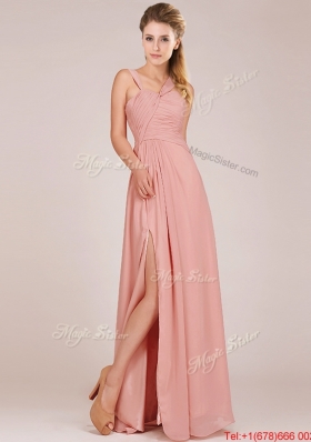 Best Selling Chiffon Peach Long Bridesmaid Dress with Ruching