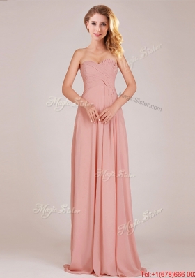 Best Selling Chiffon Peach Long Bridesmaid Dress with Ruching