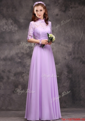 Cheap  High Neck Handcrafted Flowers Mother of Bride Dresses with Half Sleeves