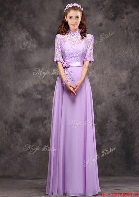 Cheap  High Neck Handcrafted Flowers Mother of Bride Dresses with Half Sleeves