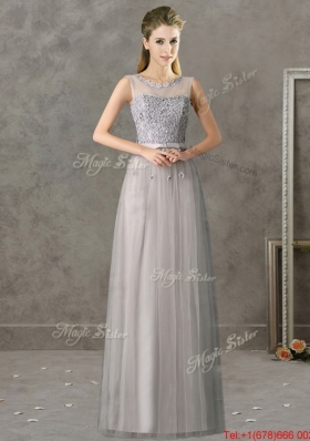 Cheap See Through Scoop Grey Long Mother of Bride Dresses  with Appliques