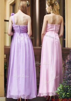 Classical Empire Ruched Chiffon Zipper Up Bridesmaid Dress in Ankle Length