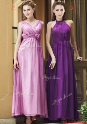 Classical Empire Ruched Chiffon Zipper Up Bridesmaid Dress in Ankle Length