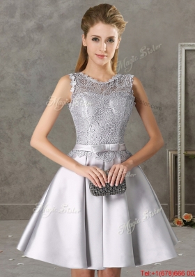 Classical Laced and Bowknot Scoop Mother of Bride Dresses in Silver