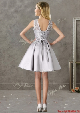 Classical Laced and Bowknot Scoop Mother of Bride Dresses in Silver