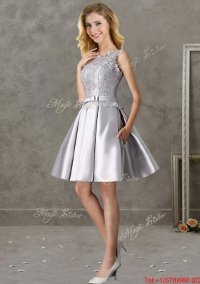 Classical Laced and Bowknot Scoop Mother of Bride Dresses in Silver