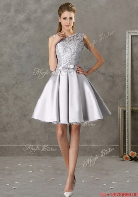 Classical Laced and Bowknot Scoop Mother of Bride Dresses in Silver