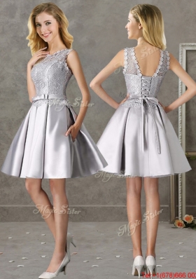 Classical Laced and Bowknot Scoop Mother of Bride Dresses in Silver