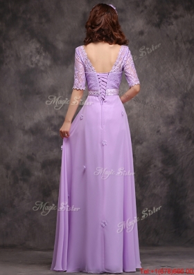 Exclusive Scoop Half Sleeves Lavender Mother of Bride Dresses  with Appliques and Lace