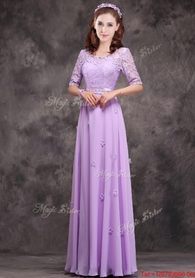 Exclusive Scoop Half Sleeves Lavender Mother of Bride Dresses  with Appliques and Lace