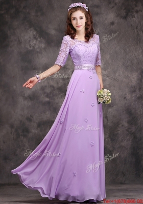 Exclusive Scoop Half Sleeves Lavender Mother of Bride Dresses  with Appliques and Lace