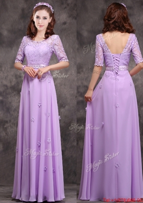 Exclusive Scoop Half Sleeves Lavender Mother of Bride Dresses  with Appliques and Lace