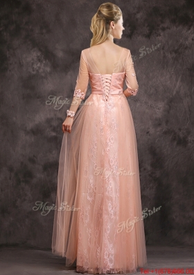 Exclusive See Through Scoop Applique and Laced Bridesmaid Dress with Half Sleeves