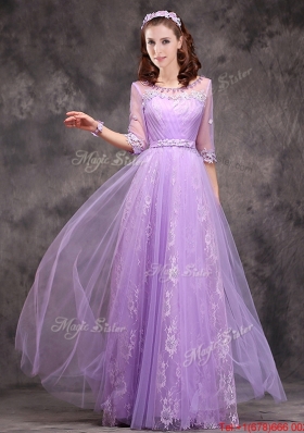 Exclusive See Through Scoop Applique and Laced Bridesmaid Dress with Half Sleeves