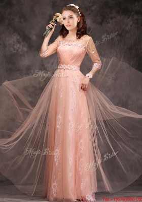 Exclusive See Through Scoop Applique and Laced Bridesmaid Dress with Half Sleeves