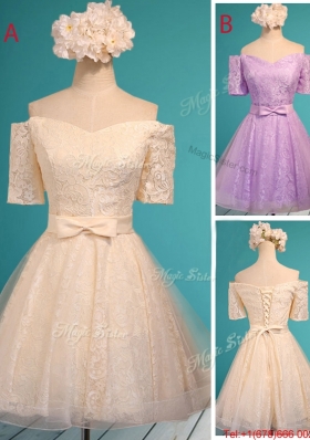 Fashionable Off the Shoulder Short Mother of Bride Dresses with Bowknot