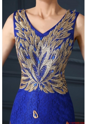 Gorgeous V Neck Appliques and Beading  Mother of Bride Dresses in Royal Blue