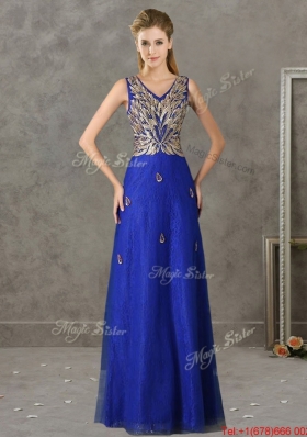 Gorgeous V Neck Appliques and Beading  Mother of Bride Dresses in Royal Blue