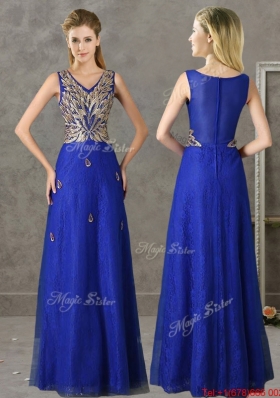 Gorgeous V Neck Appliques and Beading  Mother of Bride Dresses in Royal Blue