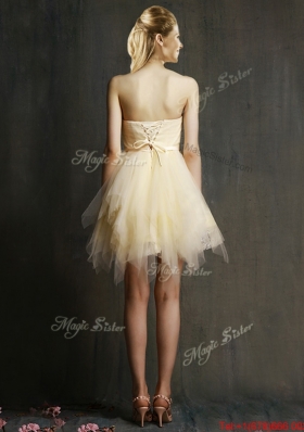 Lovely Sweetheart Short Champagne  Prom Dresses  with Belt and Ruffles