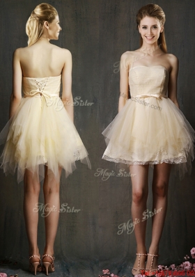 Lovely Sweetheart Short Champagne  Prom Dresses  with Belt and Ruffles