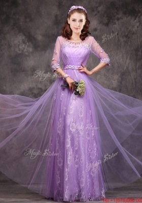 Popular Half Sleeves Lavender Mother of Bride Dresses with Appliques and Beading