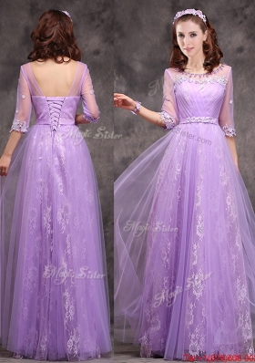 Popular Half Sleeves Lavender Mother of Bride Dresses with Appliques and Beading