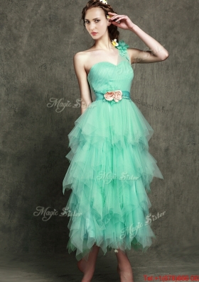 Popular One Shoulder  Prom Dresses  with Ruffled Layers and Hand Made Flowers