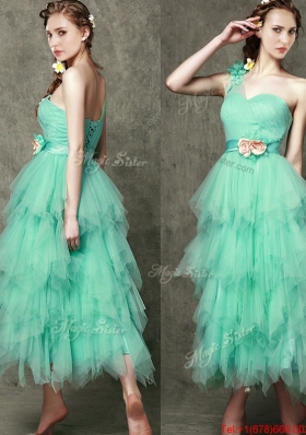 Popular One Shoulder  Prom Dresses  with Ruffled Layers and Hand Made Flowers