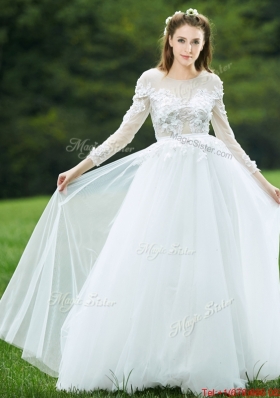 Pretty Applique White Backless Mother of Bride Dresses  with Long Sleeves