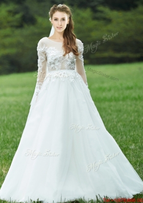 Pretty Applique White Backless Mother of Bride Dresses  with Long Sleeves