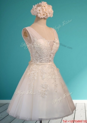 Gorgeous White Deep V Neckline Prom Dresses with Appliques and Belt