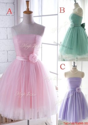 New Arrivals Strapless Baby Pink Prom Dresses  with Handcrafted Flower