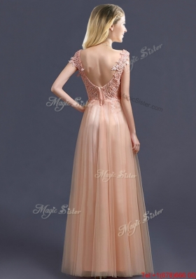 Top Selling V Neck Long  Prom Dresses with Appliques and Beading