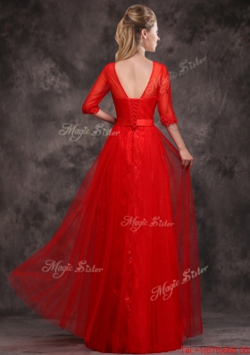 Lovely Applique and Beaded Red Prom Dress in Tulle and Lace