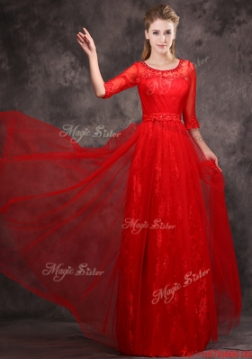 Lovely Applique and Beaded Red Prom Dress in Tulle and Lace