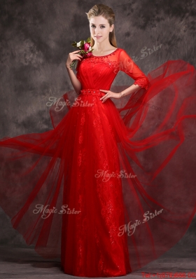 Lovely Applique and Beaded Red Prom Dress in Tulle and Lace