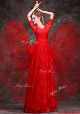 Lovely Applique and Beaded Red Prom Dress in Tulle and Lace